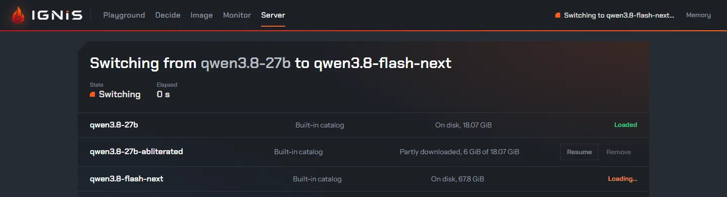 A switch from the 27B to Flash-Next in the Server view